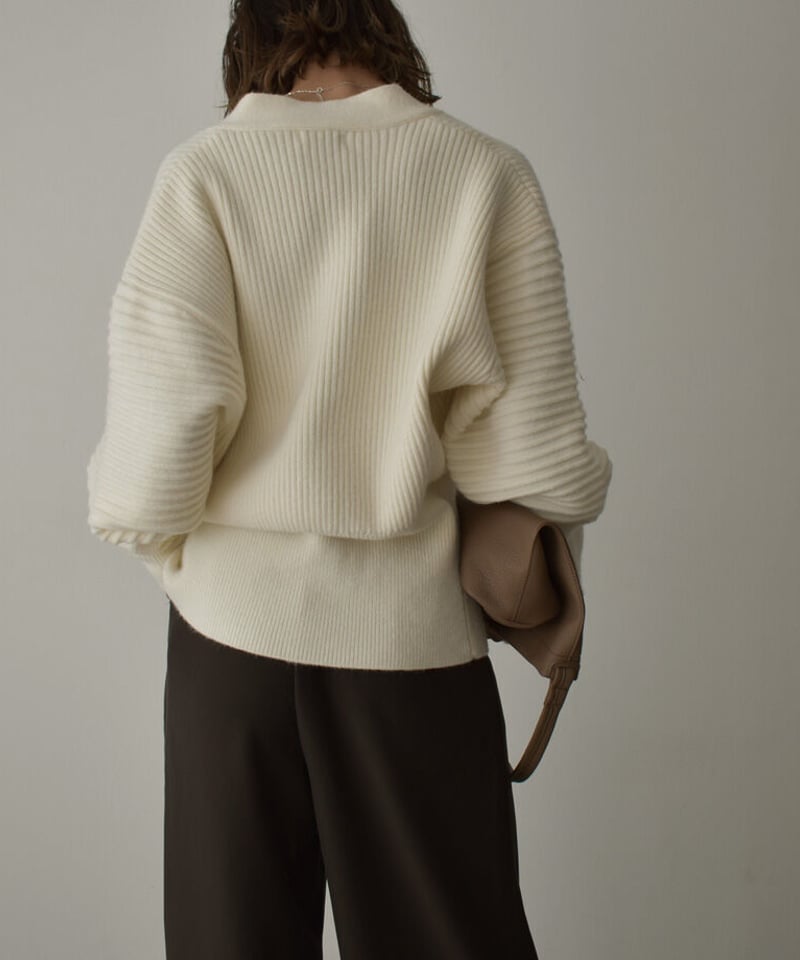 knit-02196 ウエストシェイプニットカーディガン エクリュ モカ knit-02196 ウエストシェイプニットカーディガン エクリュ モカ