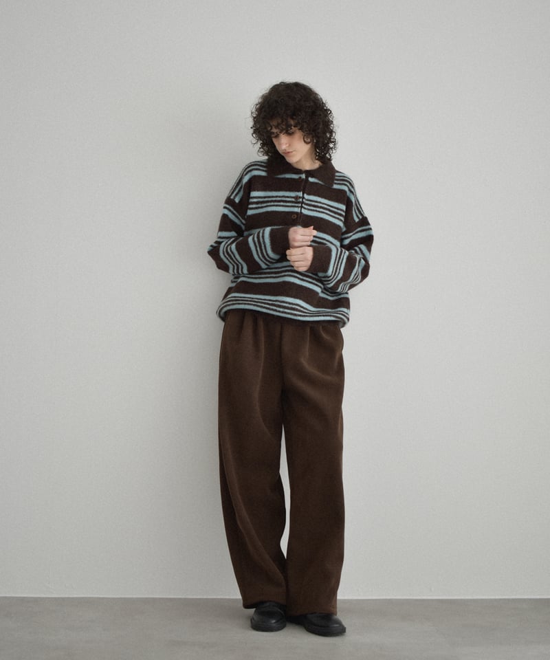 knit-02368 ポロカラー ボーダー ニット グレー ブラウン | L a v i s knit-02368 ポロカラー ボーダー ニット グレー ブラウン | L a v i s
