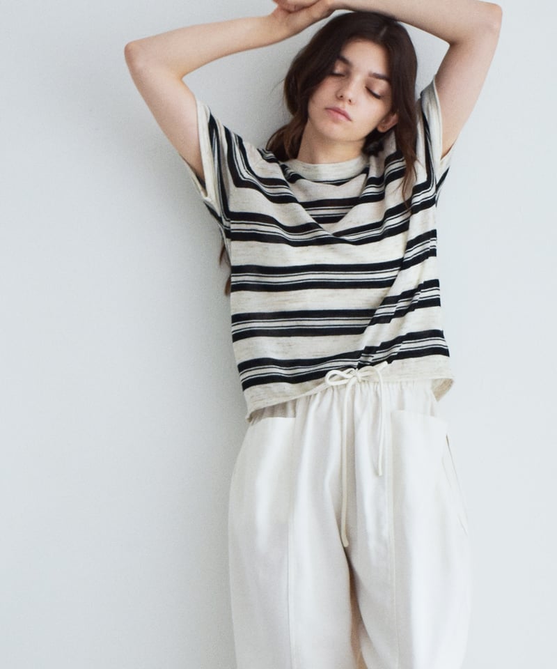 nh-knit-02384 リネン混 マルチボーダー ニット トップス エクリュ