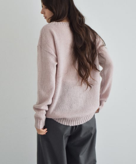 knit-02377　ルーズ シアーニット　オフホワイト　ダスティピンク