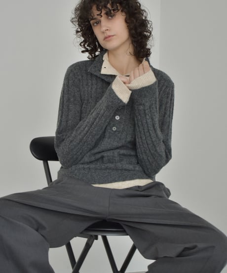 knit-02371　2way ハイネック レイヤードニット　グレー　ブラウン　ネイビー