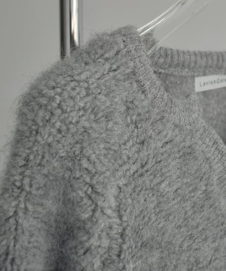 knit-02354  キーネック ボア ニット　オフホワイト　グレー　ダークグレー