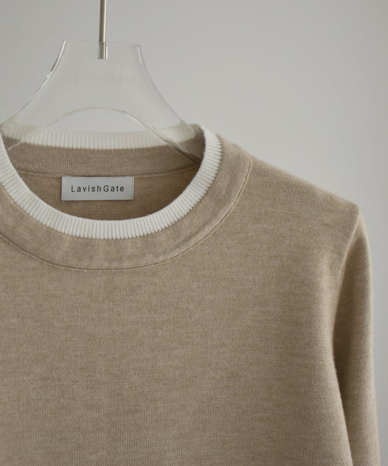 knit-02369 クルーネック レイヤード調 ニット トップス ベージュ