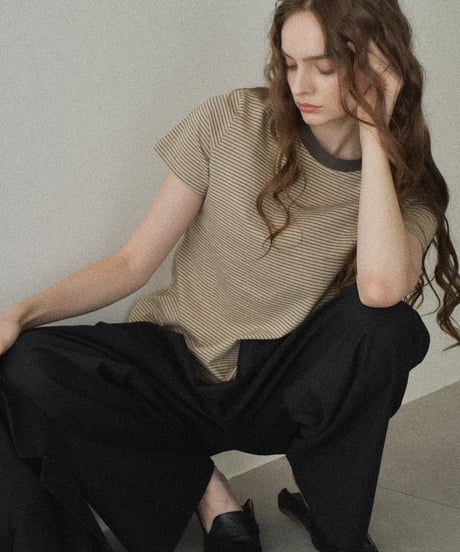 nh-tops-02558　コンンパクト ボーダー tee　ベージュ　グレー