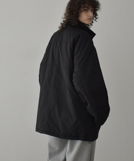 outer-02095　スタンドカラー 中綿 ミディ コート　エクリュ　ブラック