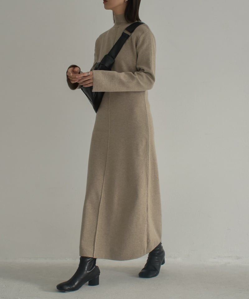 onepiece-02082 スリットスリーブ シームデザインニット ワンピース