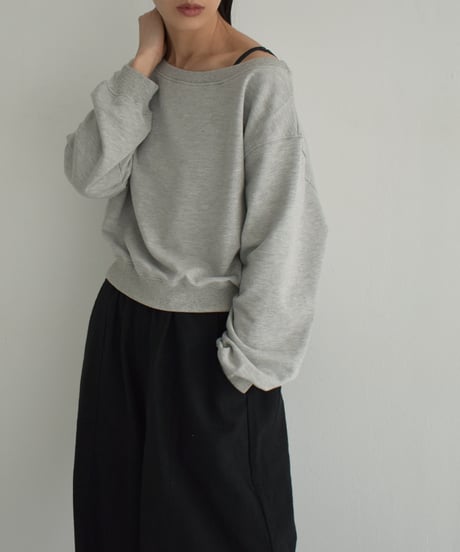 tops-02466　ボートネックショートスウェット　グレー　ブラック