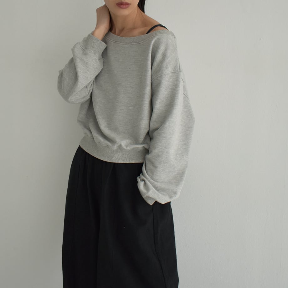 tops-02466 ボートネックショートスウェット グレー ブラック