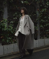 coat-02063　シャギー ウール ロングコート　グレージュ　ダークグレー