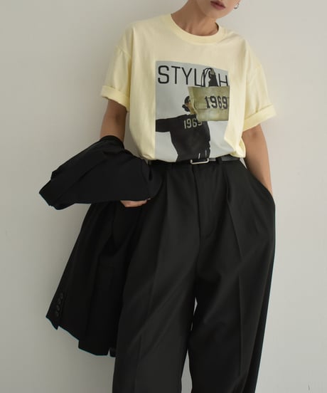 nh-tops-02505　オーバーサイズ フォトTシャツ　ホワイト　クリーム　ブラック