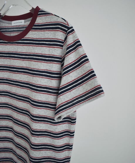 nh-tops-02627　マルチボーダー ルーズ Tシャツ　グレー