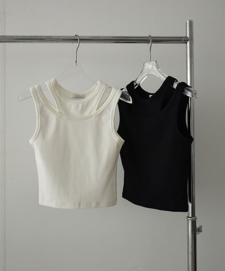 nh-tops-02496　レイヤードデザイン タンクトップ　ホワイト　ブラック