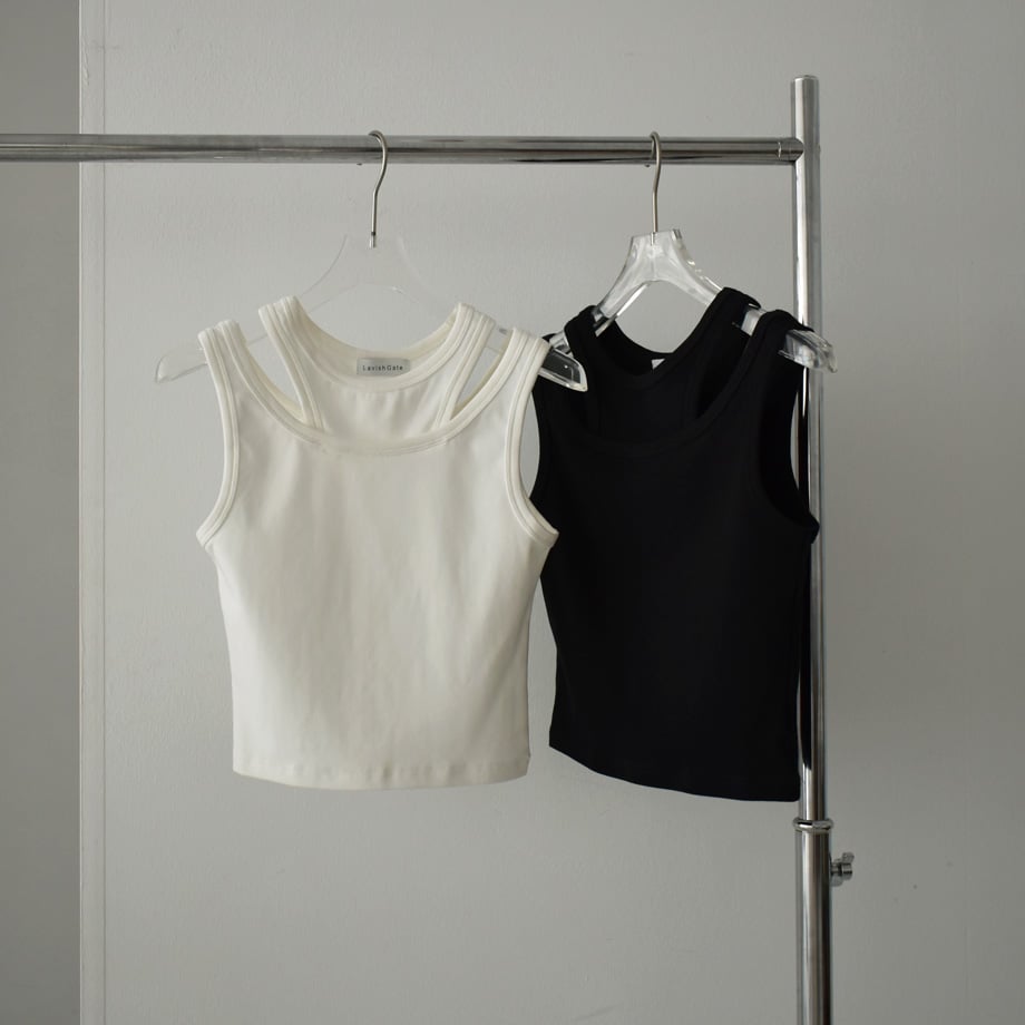 nh-tops-02496 レイヤードデザイン タンクトップ ホワイト ブラック