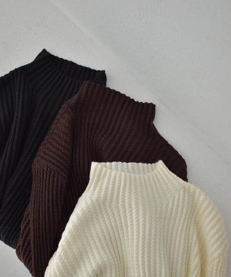 knit-02305　ハイネック リップル ニット　アイボリー　ブラウン　ブラック
