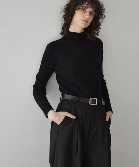 knit-02358　リブ ハイネック ニット トップス　オフホワイト　アイスブルー　グレー　ブラウン　ブラック