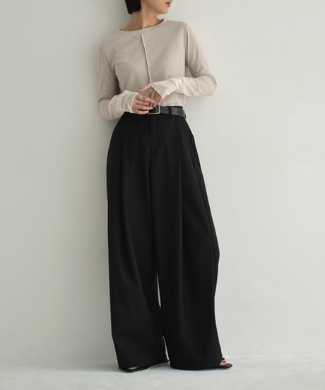 tops-04152　日本製　シアースリーブ プルオーバー　エクリュ　ベージュ　ダークネイビー
