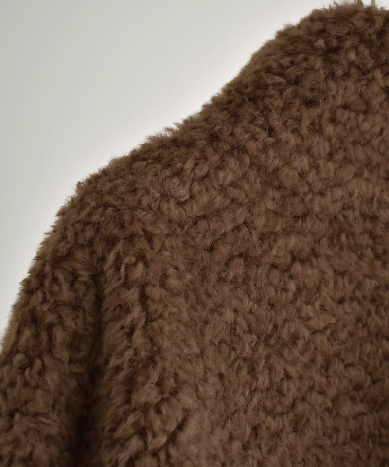 coat-02065 プードルボア ハイネック ミディコート エクリュ ブラウン