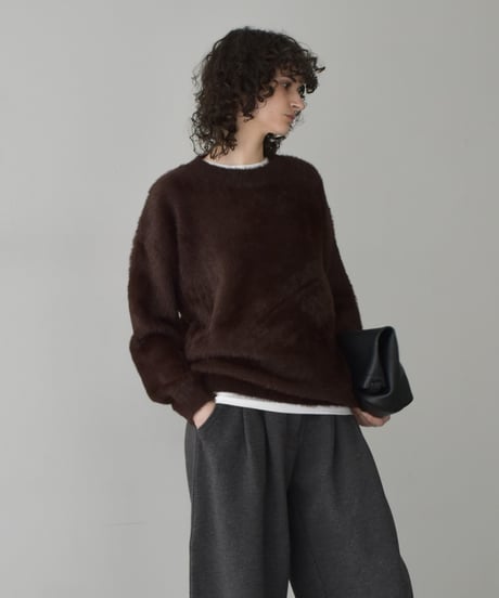 knit-02365　シャギーニット プルオーバー　オフホワイト　ベージュ　ブラウン