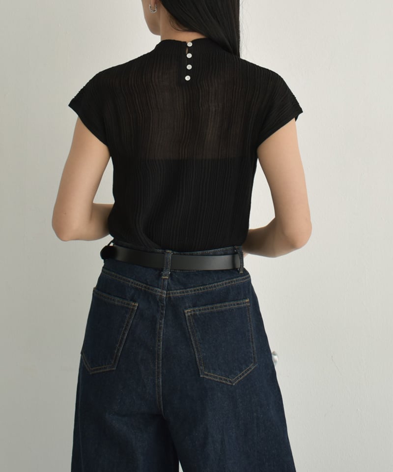 knit-02273 フレンチスリーブ シアーニット トップス ホワイト