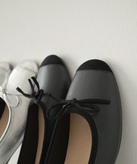 shoes-02172　フラットパンプス　シルバー　ブラック