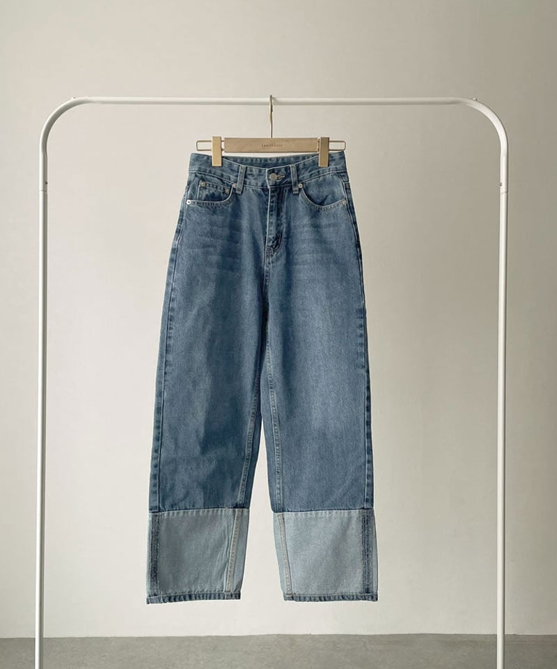 bottoms-02164 ロールアップデザインデニム ウォッシュブルー bottoms-02164 ロールアップデザインデニム ウォッシュブルー