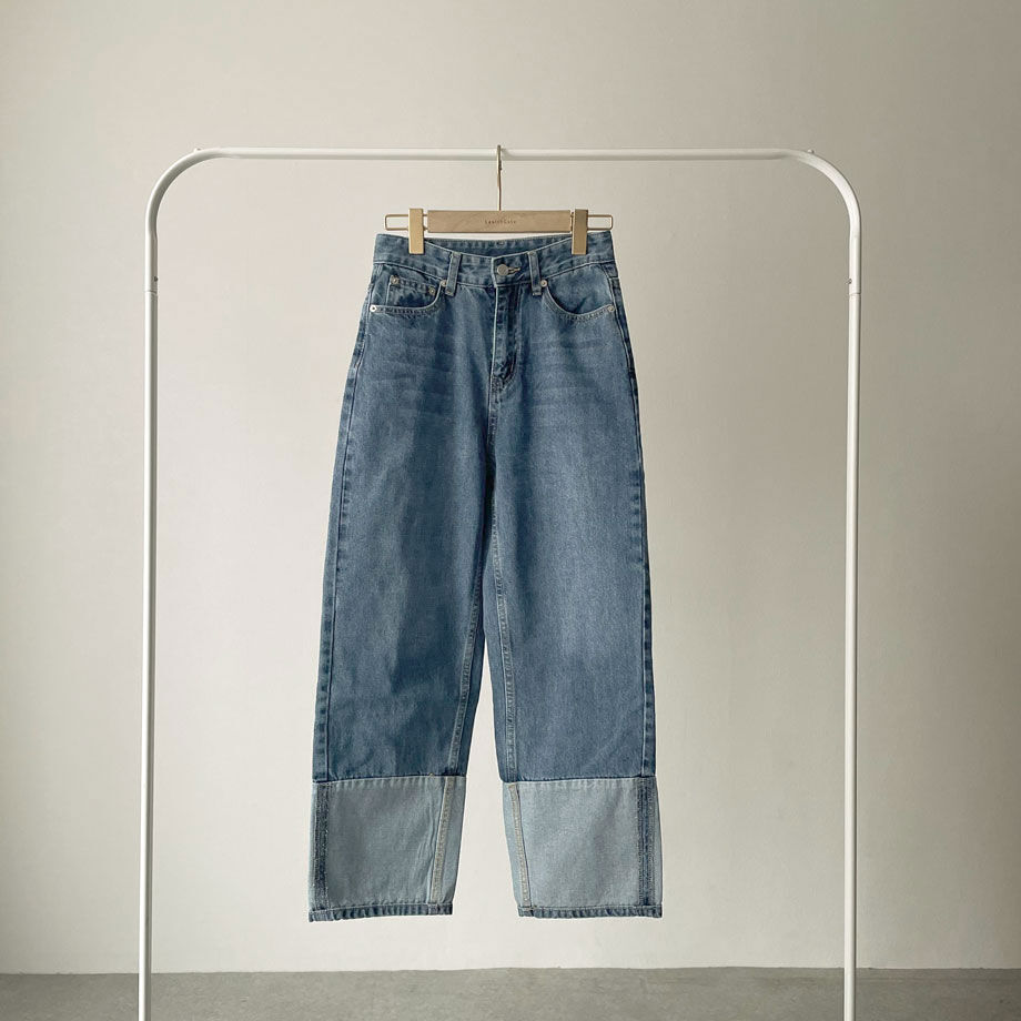 bottoms-02164 ロールアップデザインデニム ウォッシュブルー | L  