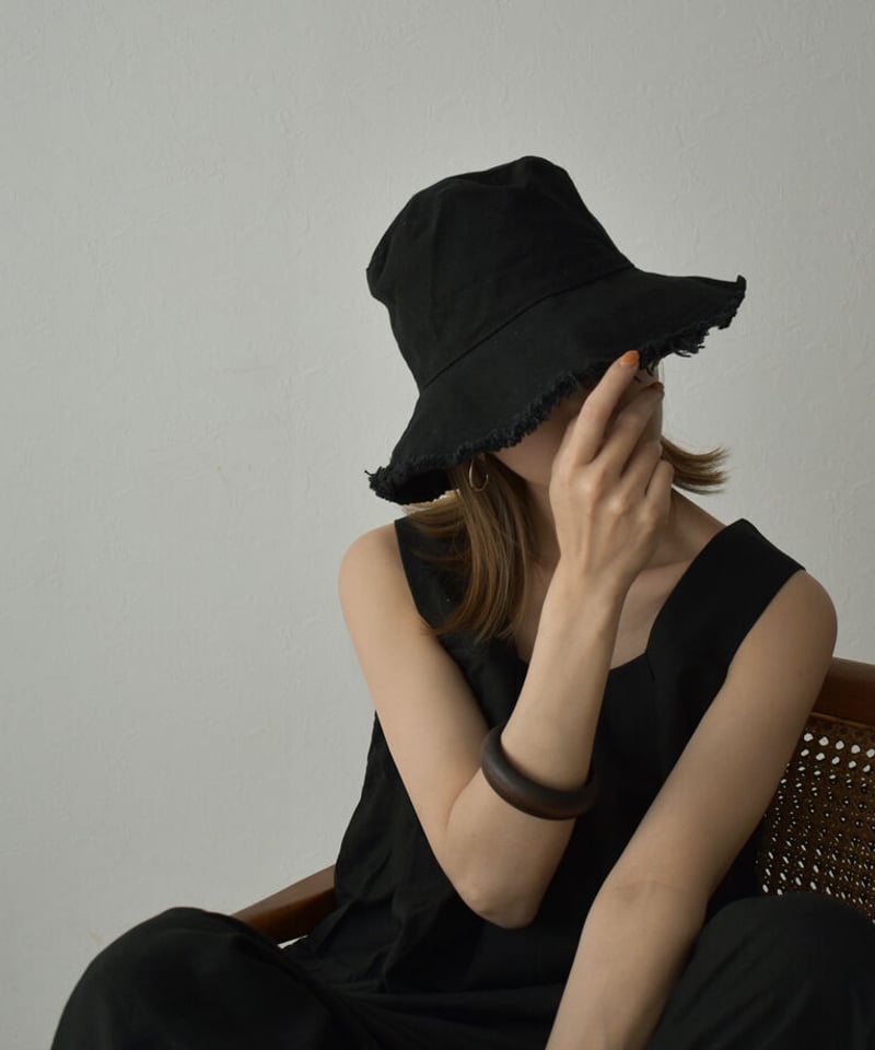 ブラック バケットハット フリンジ仕上げ フリンジバケットハット バケットハット 帽子 レディース 綿・再再販