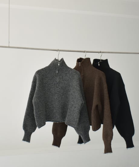 knit-02312　ハーフジップ ニット プルオーバー　グレー　ブラウン　ブラック