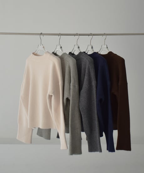 knit-02353　ワイドカフス スリーブ ニットプルオーバー　エクリュ　グレー　ダークグレー　ネイビー　ブラウン