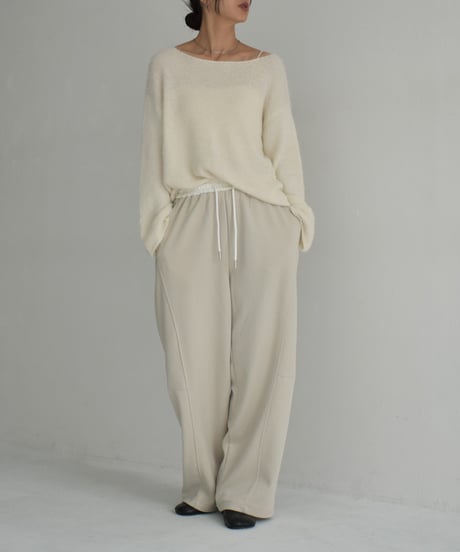 knit-02285　 モヘアライク ルーズ ニット　エクリュ　ブラウン