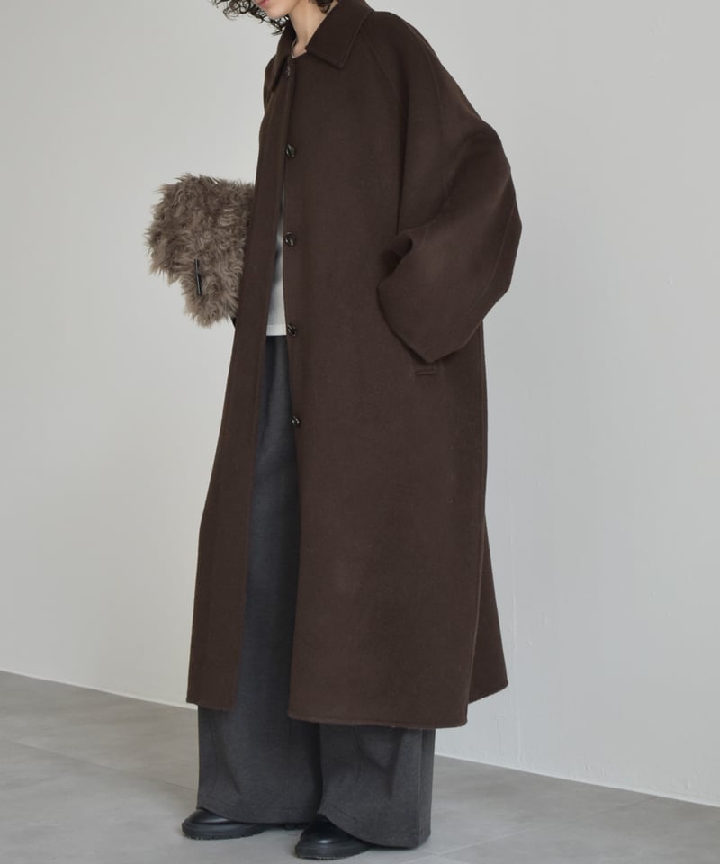 coat-02064 カシミヤ混 ウール ステンカラー ロングコート リバー