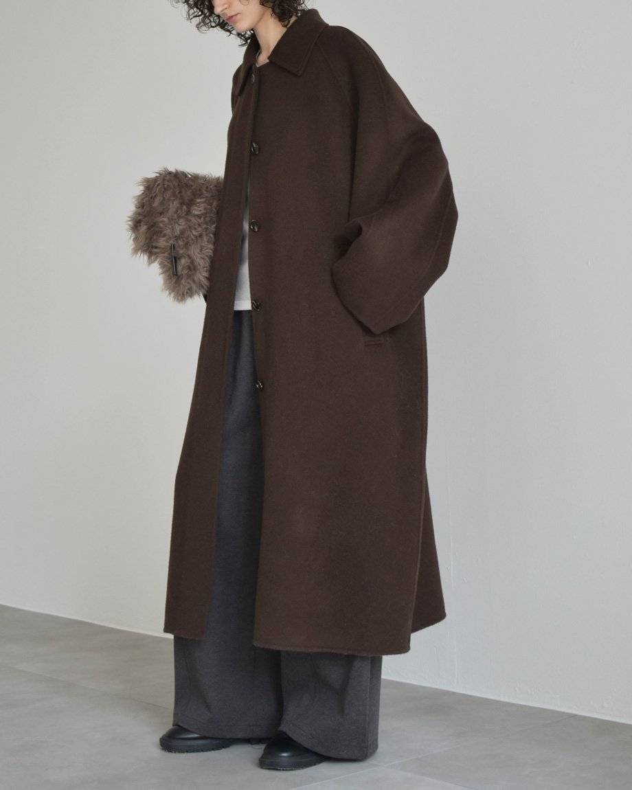 希少 バーバリー ウール アンゴラ混 Aライン ロング ダークブラウン MA
