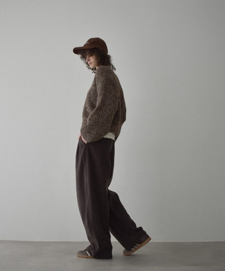 knit-02361　ボリュームスリーブ MIXカラー Vネック ニット　ブラウン　グレー