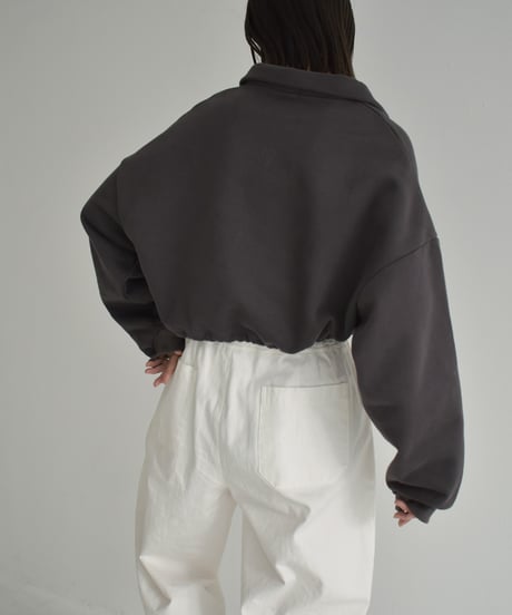 tops-02450　裏起毛クロップドハーフジップスウェット　グレー　チャコール　ブラック