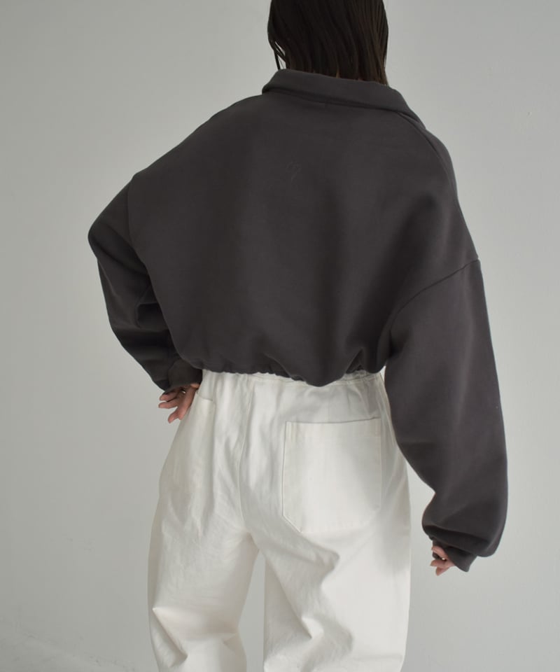 tops-02450 裏起毛クロップドハーフジップスウェット グレー