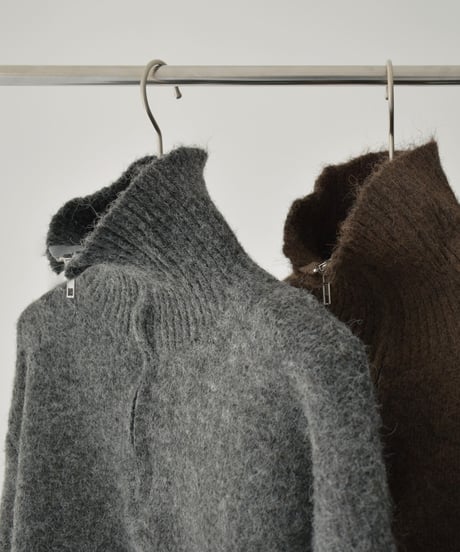 knit-02312　ハーフジップ ニット プルオーバー　グレー　ブラウン　ブラック