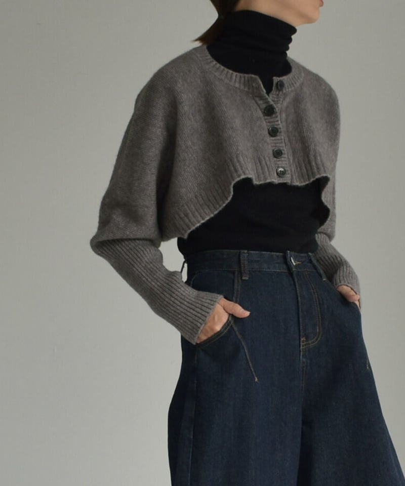 knit-02232 クロップド ニット カーディガン ベージュ グレー knit-02232 クロップド ニット カーディガン ベージュ グレー
