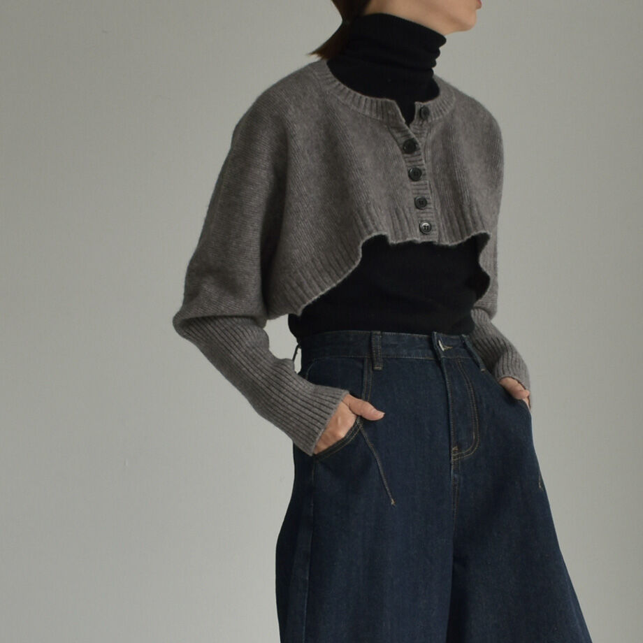knit-02232 クロップド ニット カーディガン ベージュ グレー knit-02232 クロップド ニット カーディガン ベージュ グレー