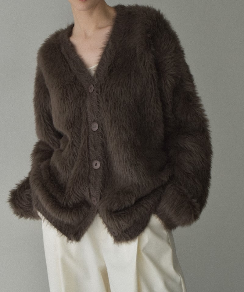 knit-02338 シャギー ニット カーディガン ブラウン | L a v i s h G