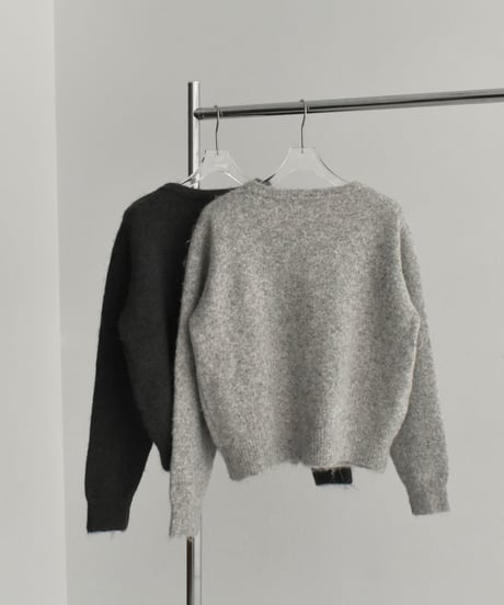 knit-02352　クルーネックニットカーディガン　ライトグレー　チャコール