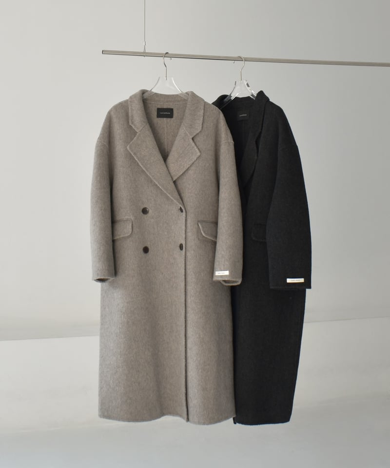 coat-02063 シャギー ウール ロングコート グレージュ ダークグレー