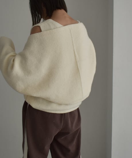 knit-02245　ボリュームスリーブ ショートボレロ　ニットベストセット　エクリュ　グレー　ブラック
