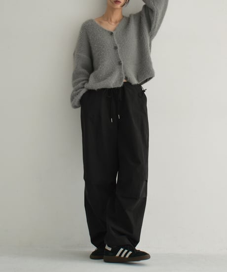 knit-02289　シャギー ニット カーディガン　グレー　ブラック