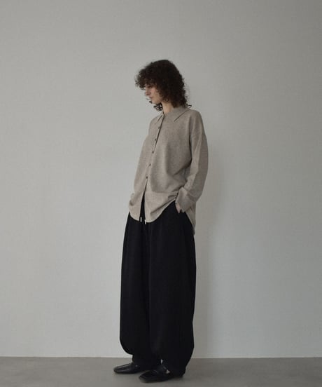 knit-02357　ハイゲージ シャツ ニット トップス　オートミール　グレー　ブラック