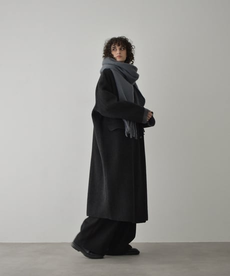 coat-02063　シャギー ウール ロングコート　グレージュ　ダークグレー