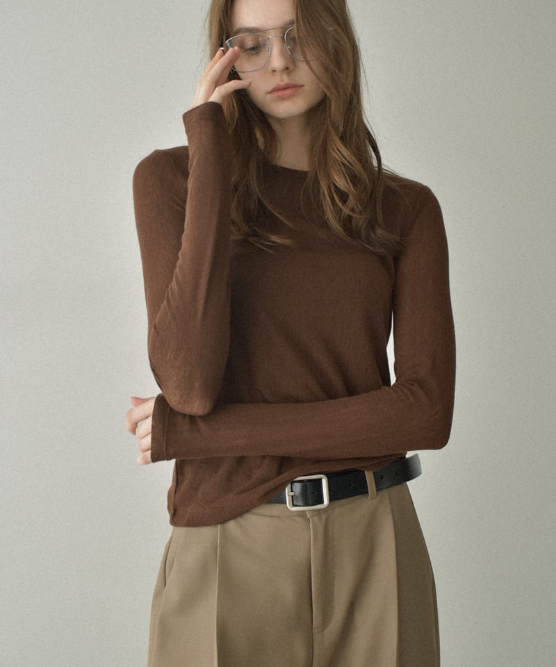 nh-tops-02569 ロングスリーブ シアーカットソー エクリュ グレー