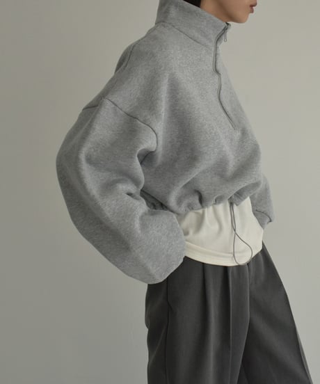 tops-02450　裏起毛クロップドハーフジップスウェット　グレー　チャコール　ブラック