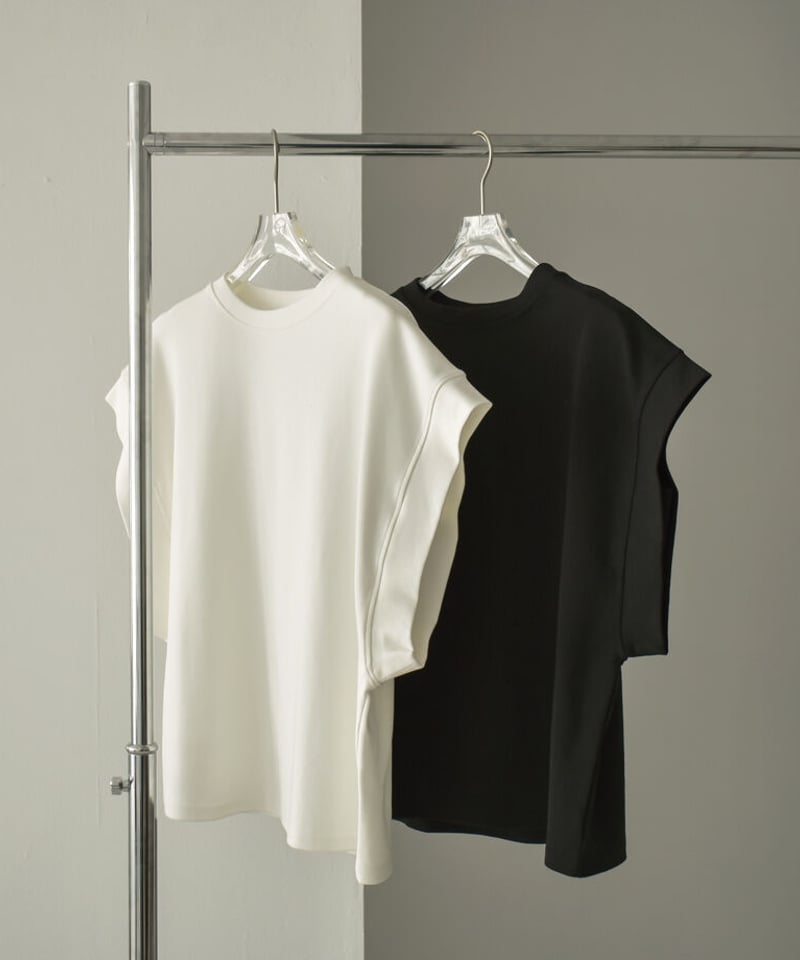 tops-02318 ヤッコスリーブトップス ホワイト ブラック | L a v i s h