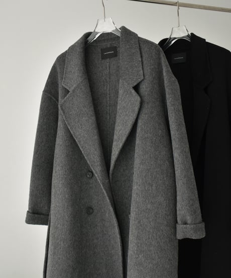coat-02054　シャギー ウールコート　リバー仕立て　グレー　ブラック