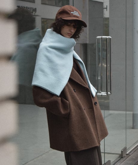 coat-02061　ウール ミディ コート リバー仕立て　エクリュ　ダークグレー　ブラウン